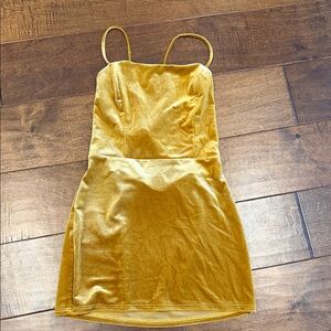 Gold Velvet Spaghetti Strap Dress